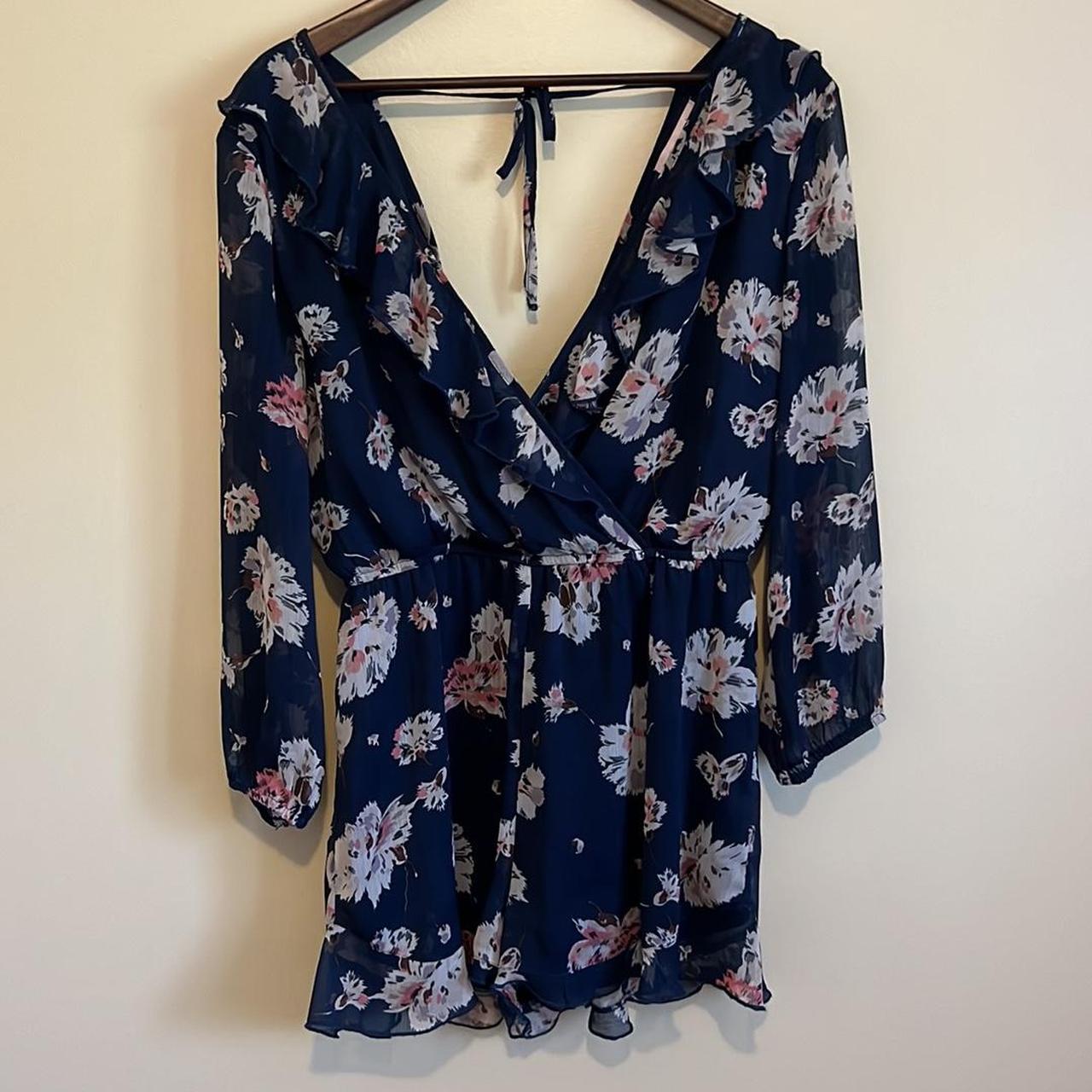L Band of Gypsies Navy and pink floral romper