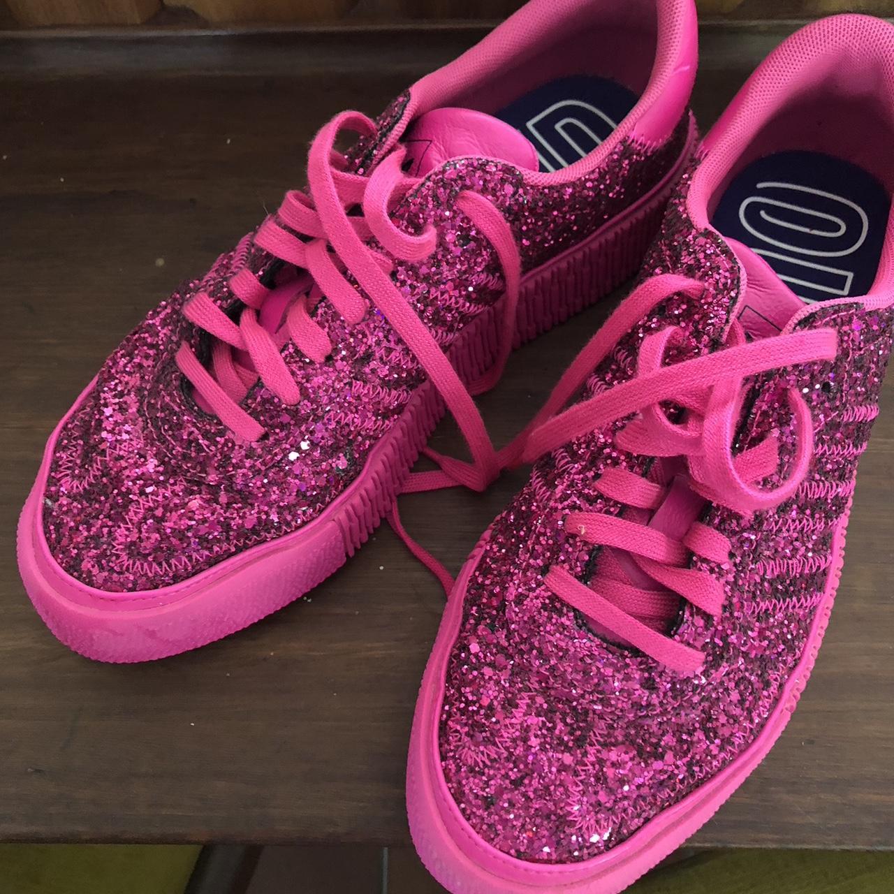 Adidas Out Loud pink glittered platform runners