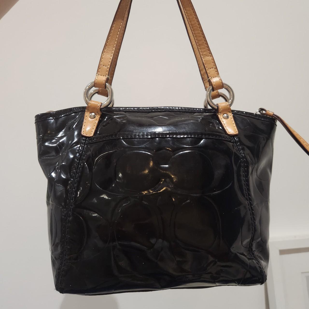 Coach black patent leather shops 2 handle purse GO773-11500