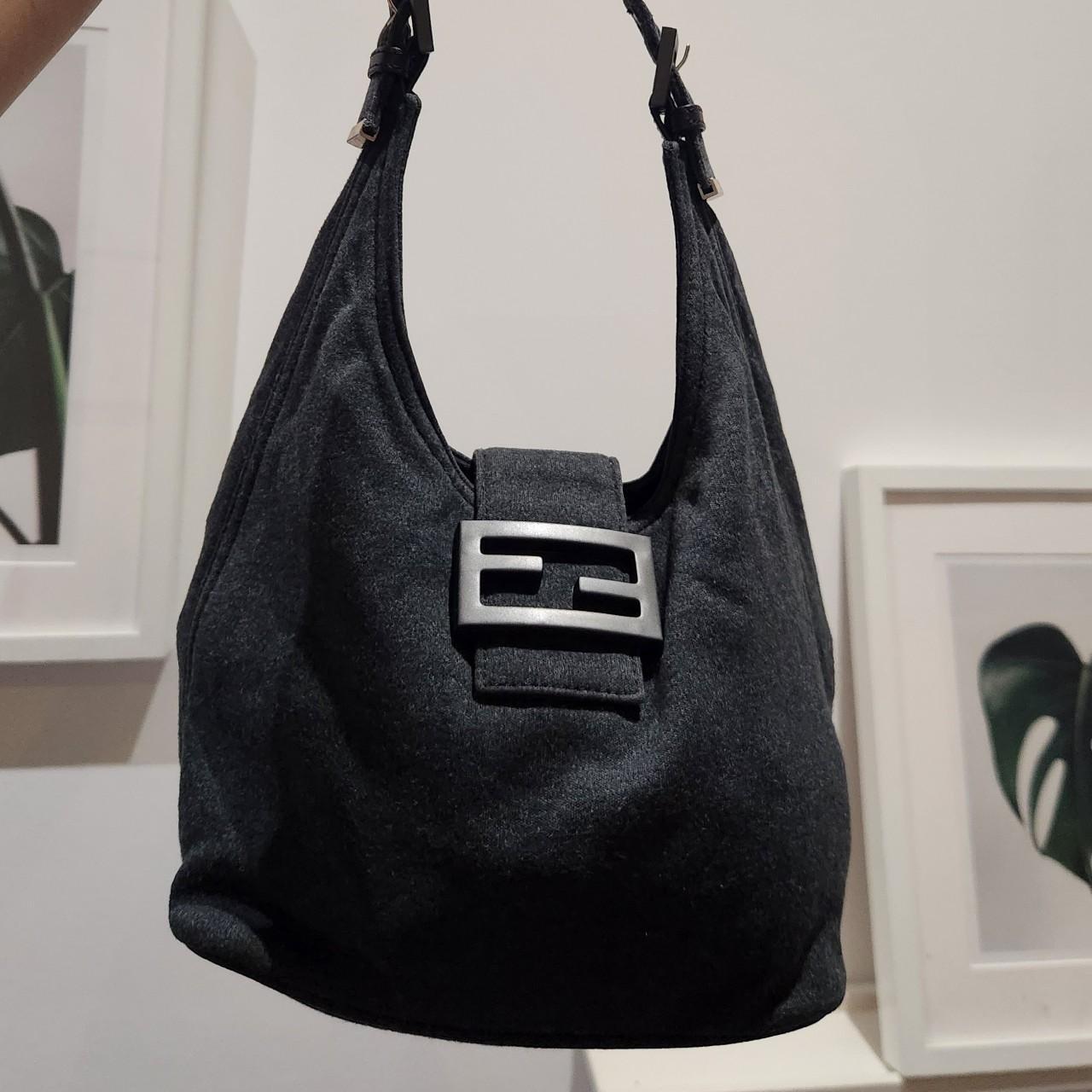 FENDI Grey/Black Cloth Baguette Shoulder bag