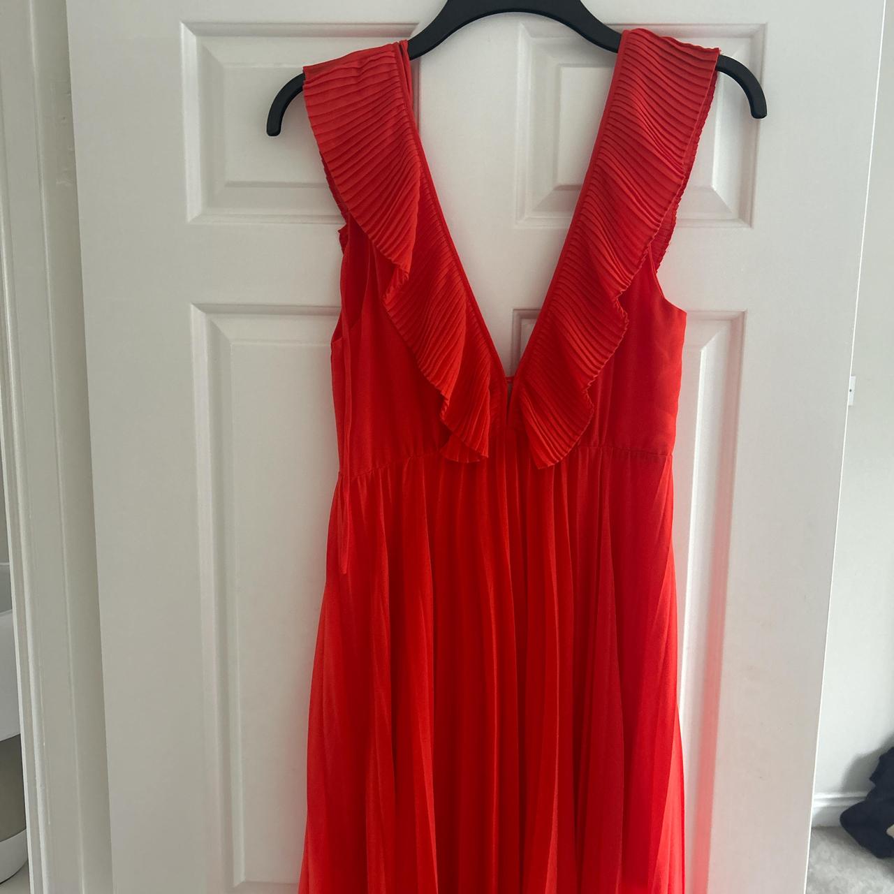 Zara red pleated chiffon dress Summer wedding Depop