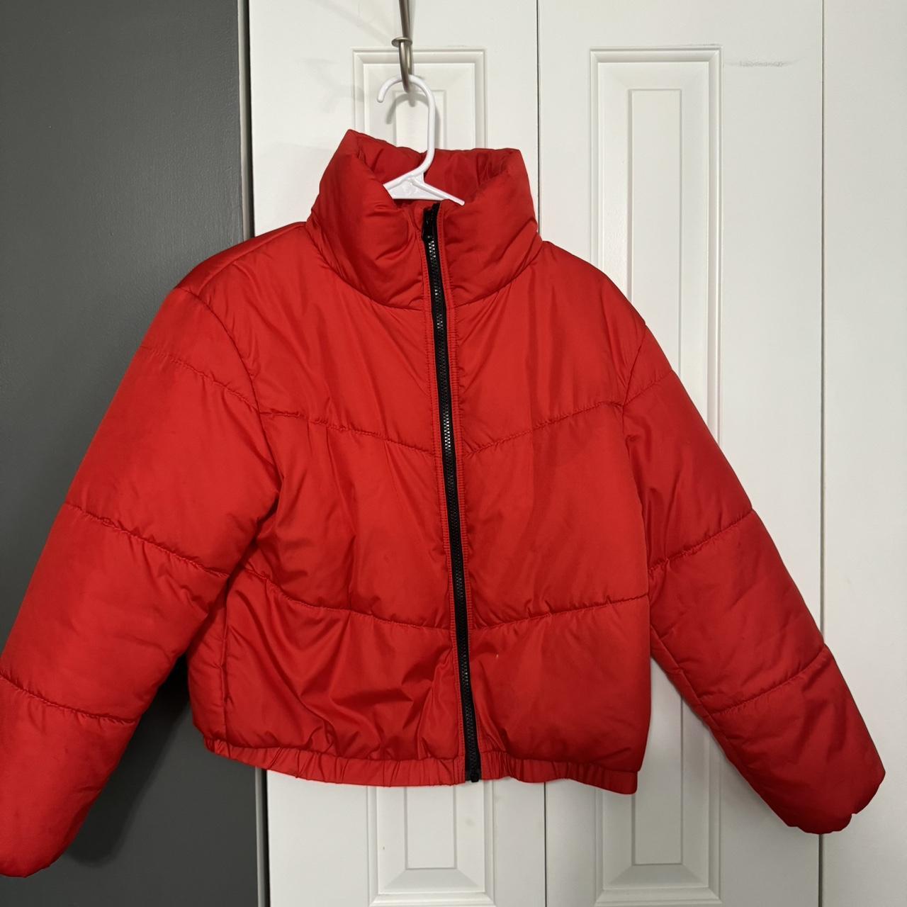 Red puffer jacket