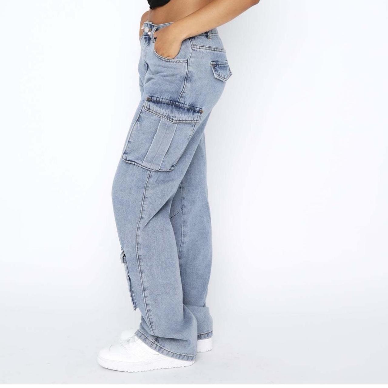 White Fox Cargo Jeans Always Wonder Jeans Mid Blue | Depop
