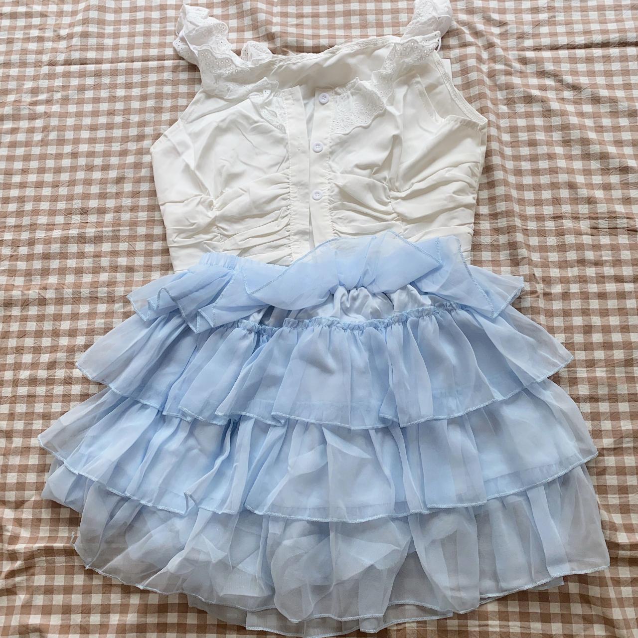 Mini skirt twopiece set, sweet set, lace top+blue... Depop