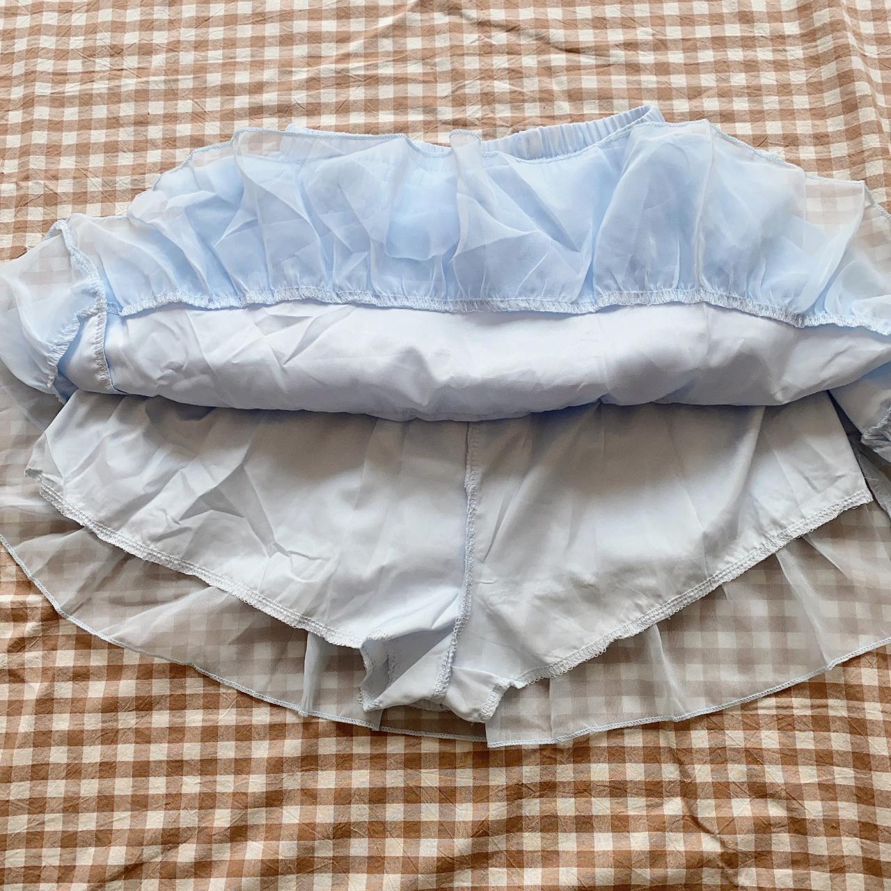 Mini skirt twopiece set, sweet set, lace top+blue... Depop