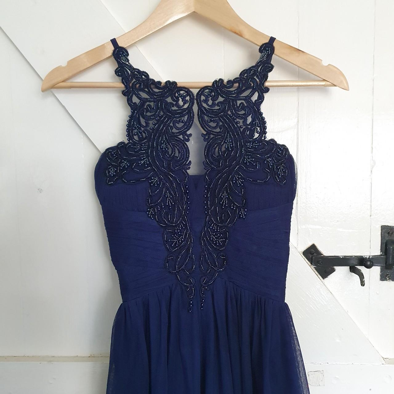 Navy Blue And Beaded Maxi Dress. Worn Once So In... - Depop