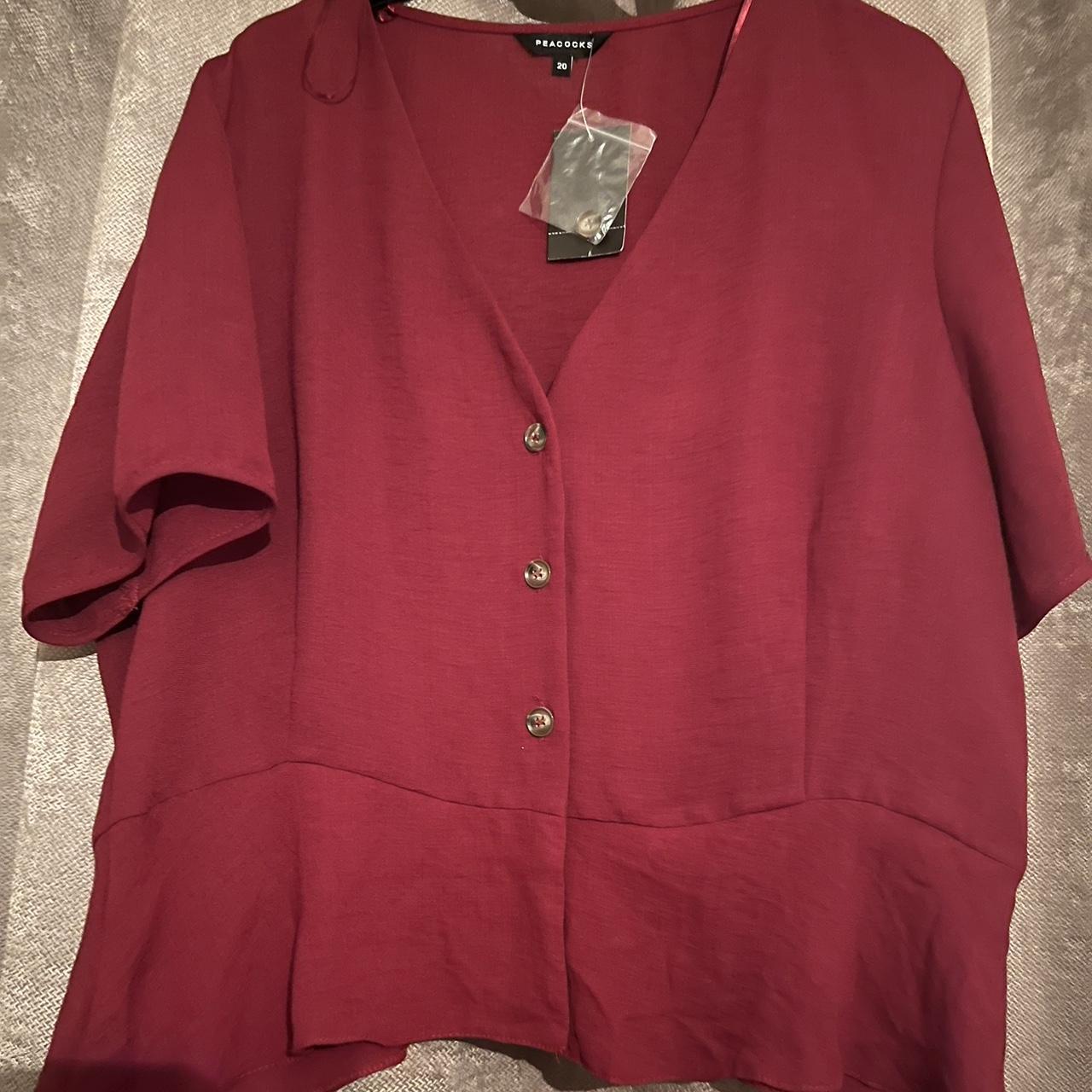 Peacock burgundy blouse with peplum style and button... - Depop