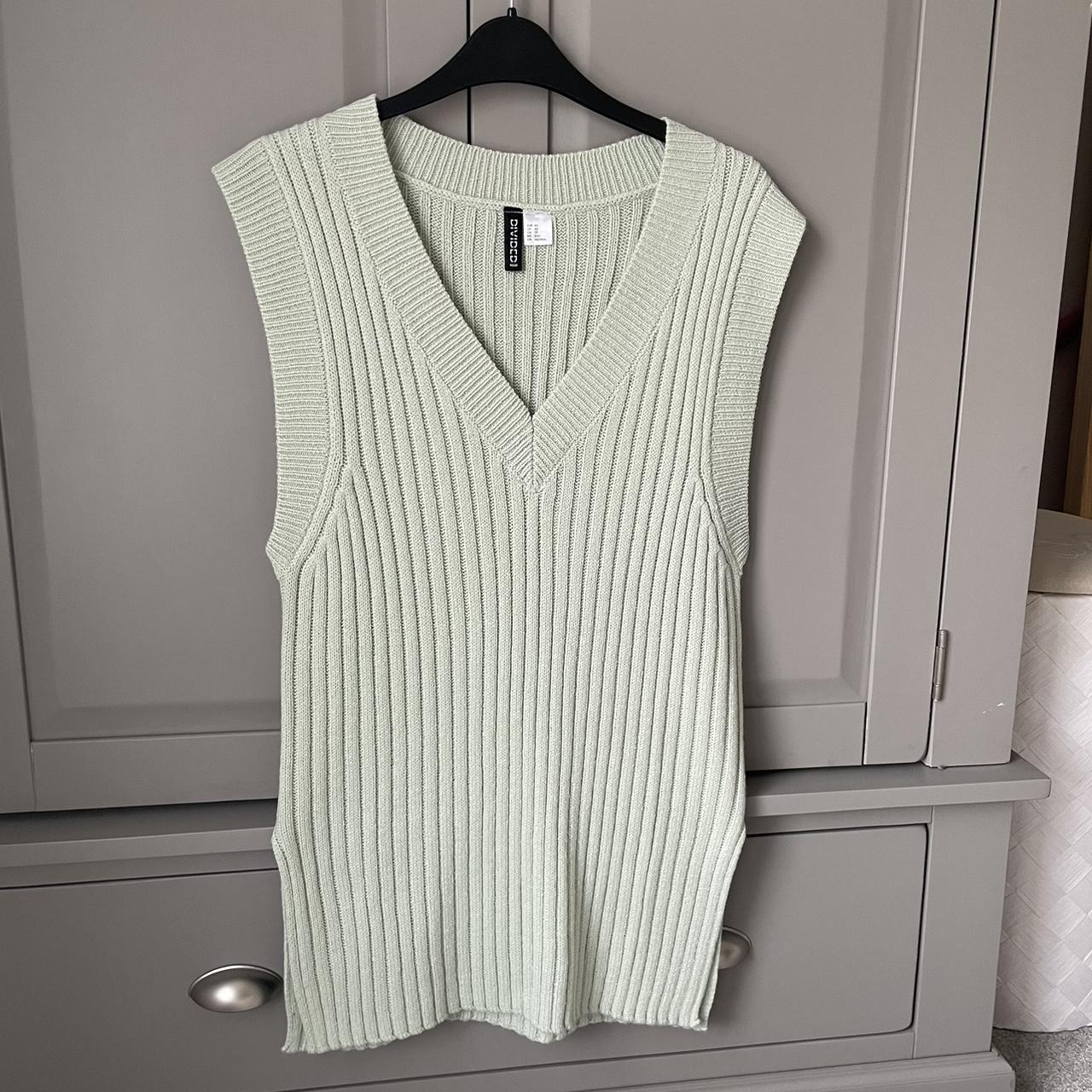 Sage green longline knit sweater vest from H&M, size... Depop