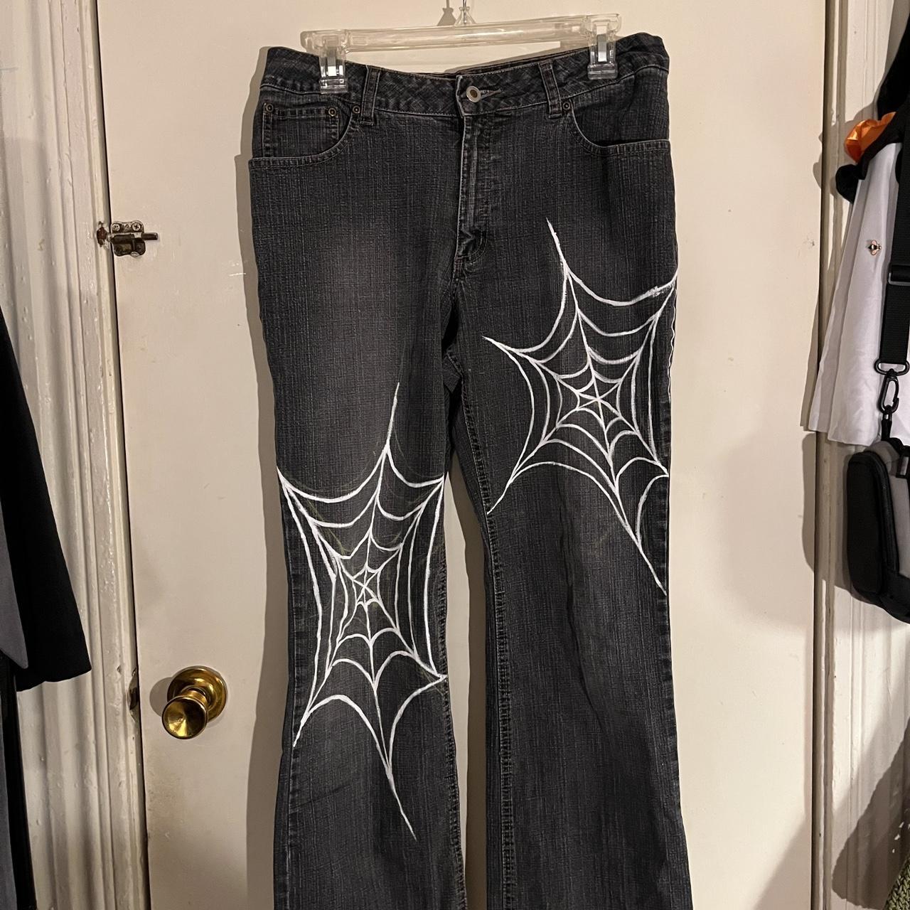hand painted spider web jeans •wide leg bottom... Depop