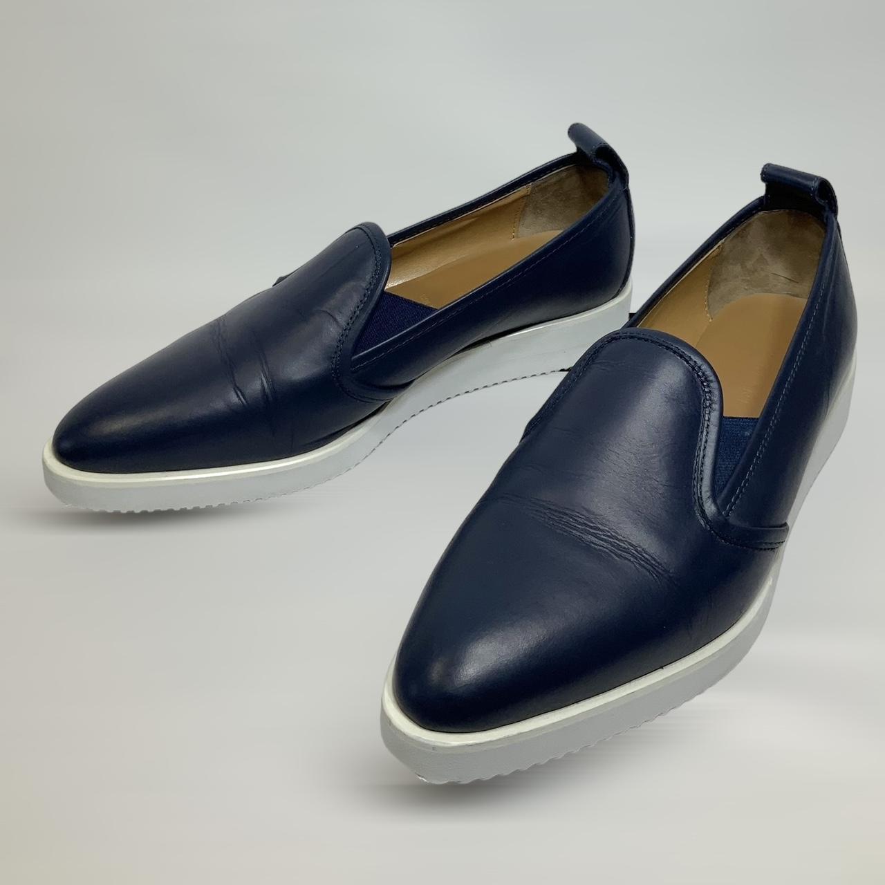 Navy shops wedge loafers