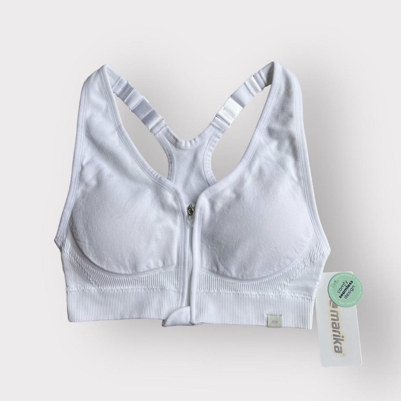Marika White Front Zip Up Racerback Sports Bra Depop