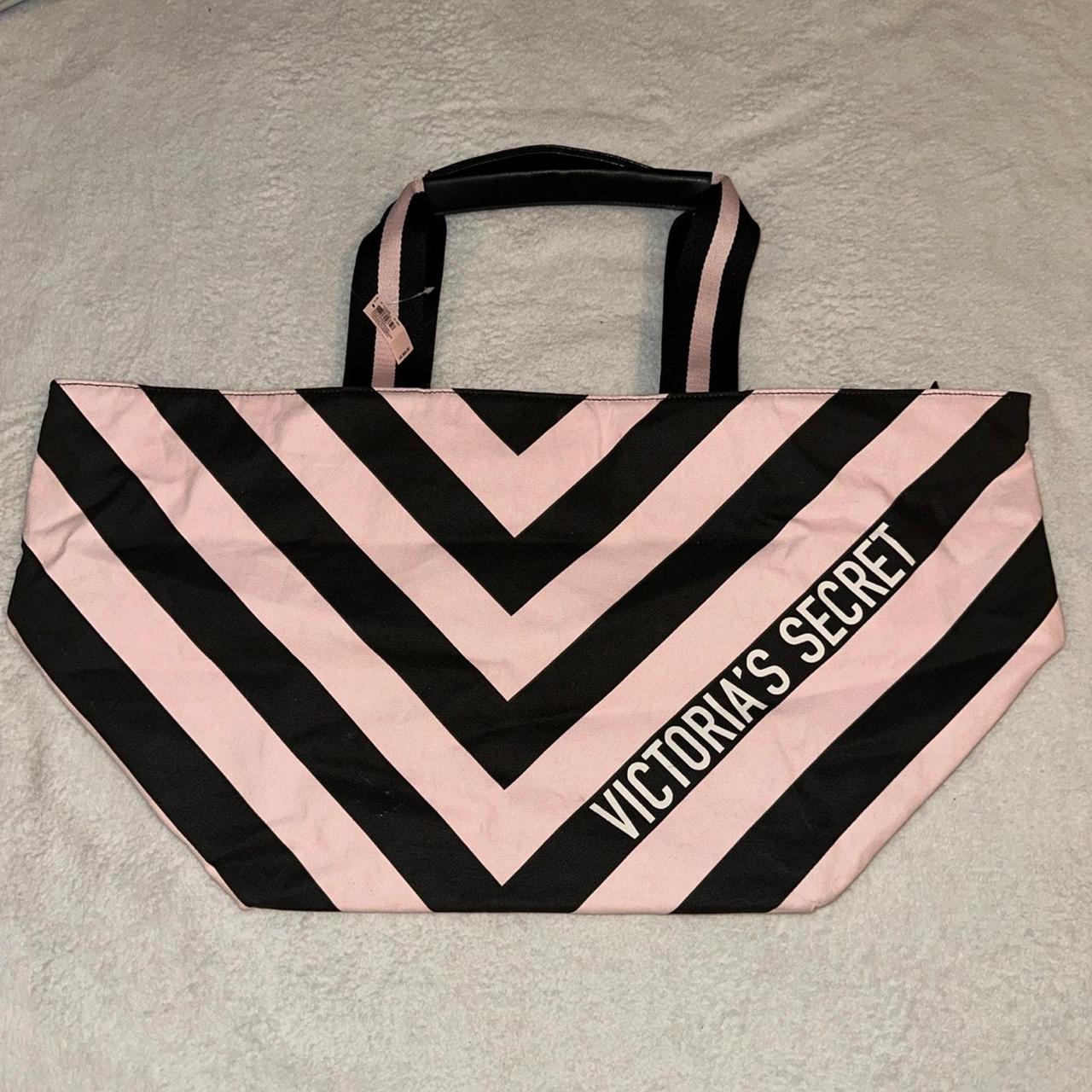 Iconic pink black striped Victoria s Secret tote. Depop