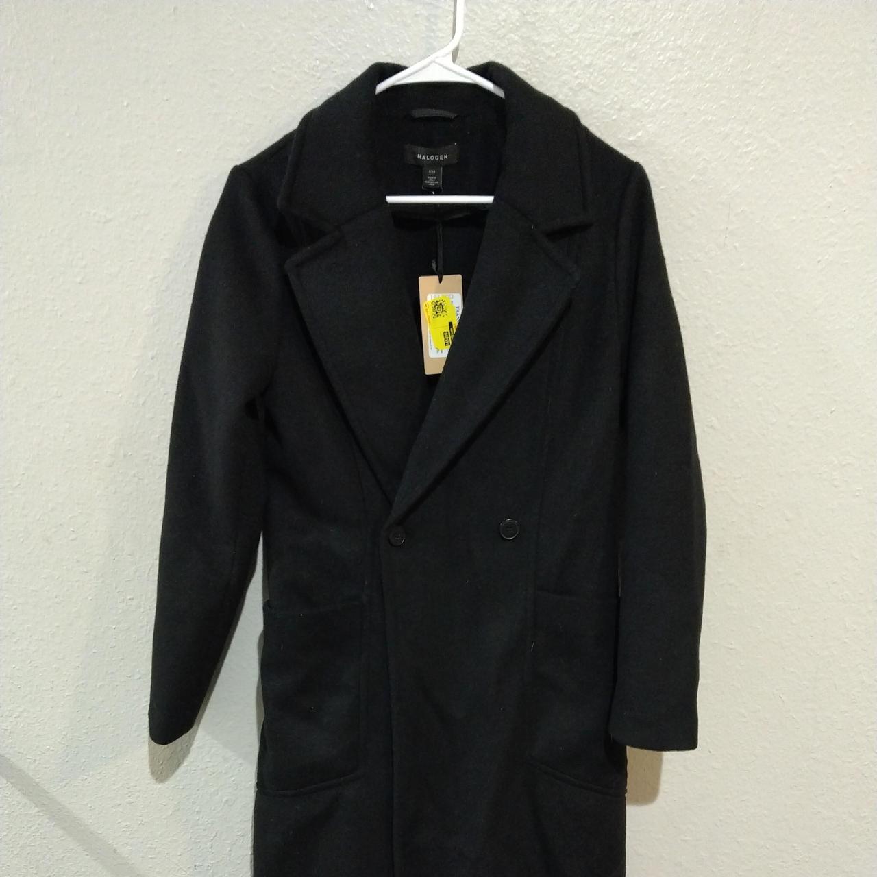 Women s Halogen Long black belted coat Black size. Depop