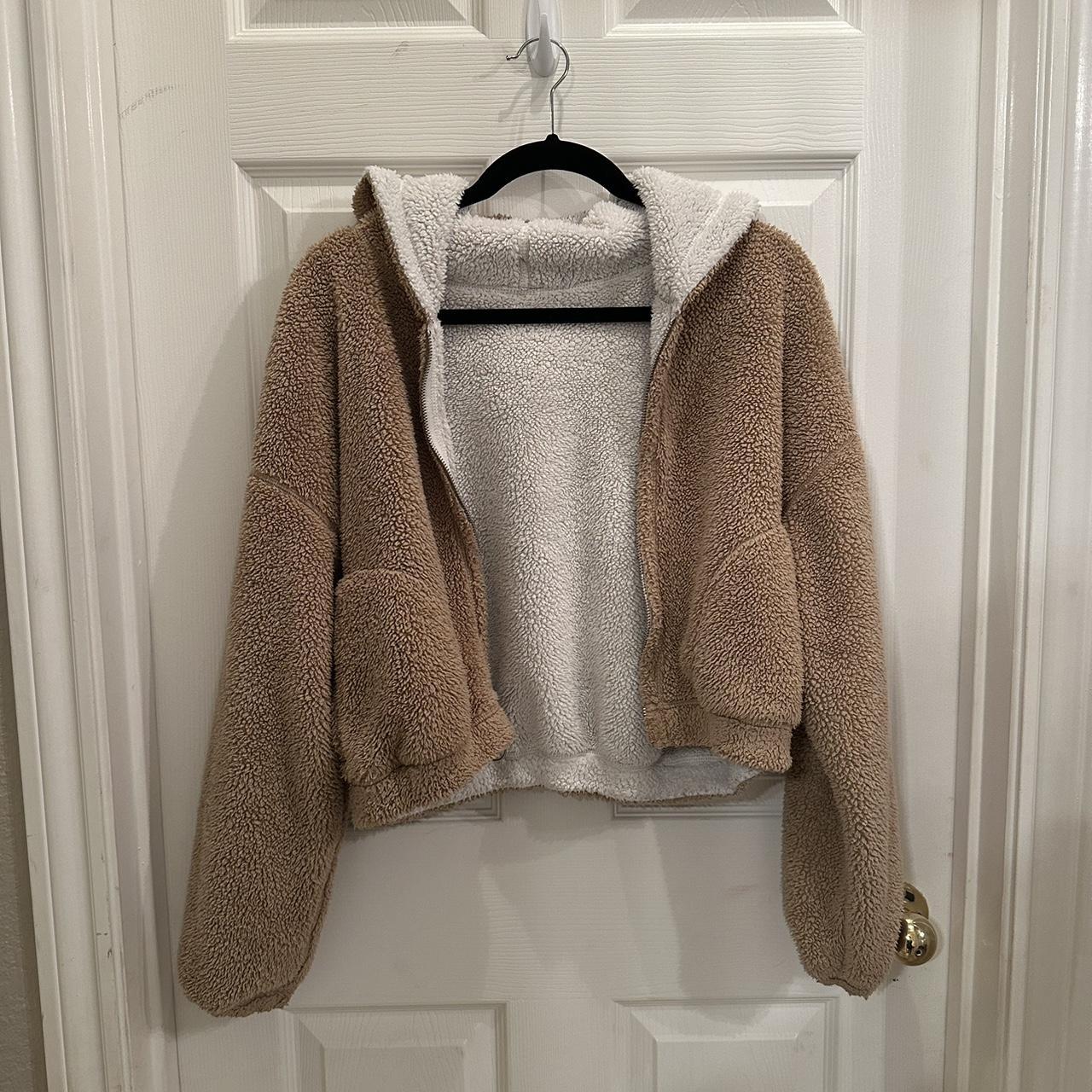 Hollister reversible Sherpa zip up crop hoodie - Depop