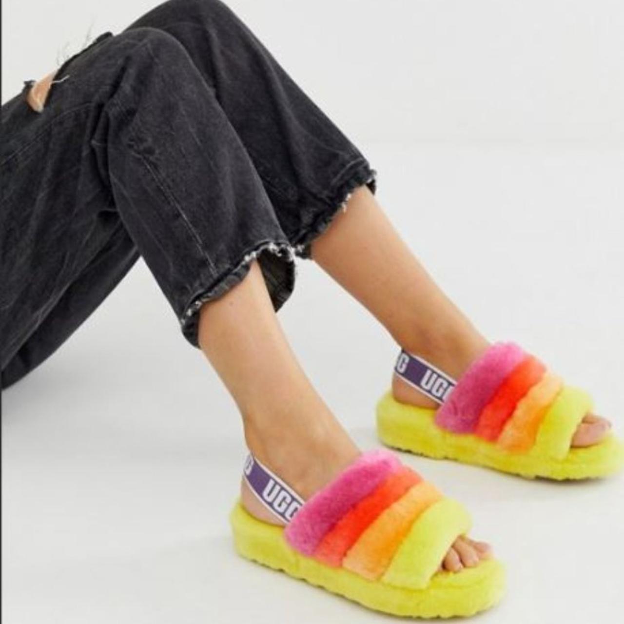 UGG Fluff Yeah Slide UggPride Rainbow Yellow US. Depop