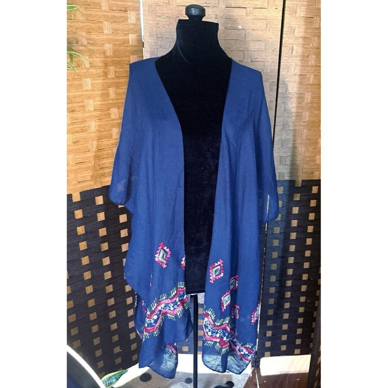 SUMMER & ROSE Embroidered Midi Kimono, Blue Multi... - Depop