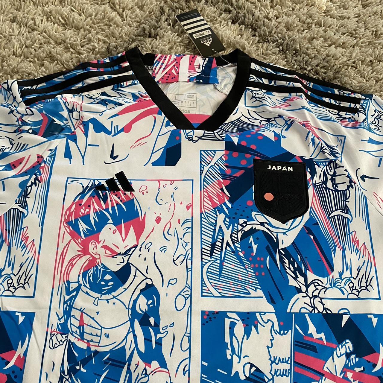 Blue and white Japan Dragon Ball Z Adidas... - Depop