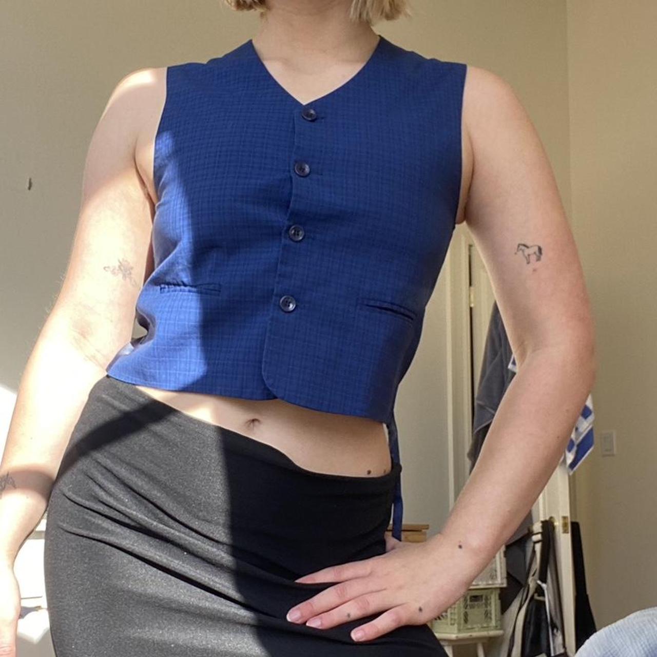 blue button up cropped vest sooo flattering! so cute... Depop