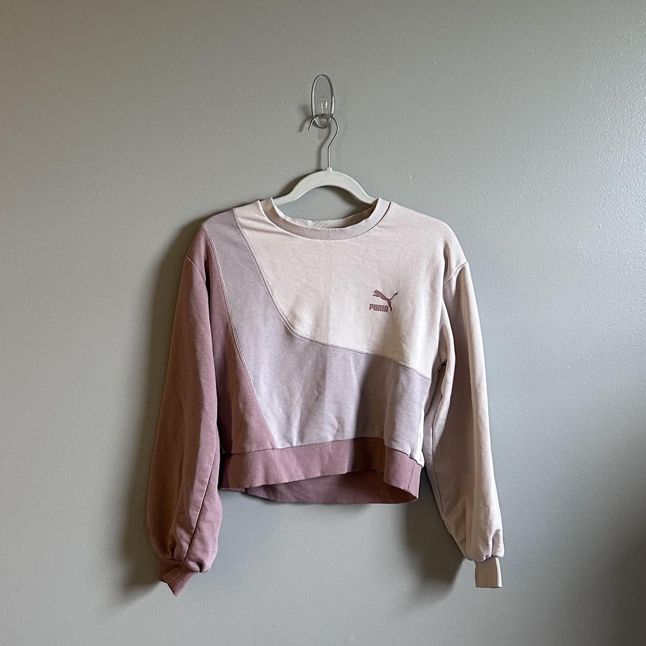 Small pink color block puma cropped sweater