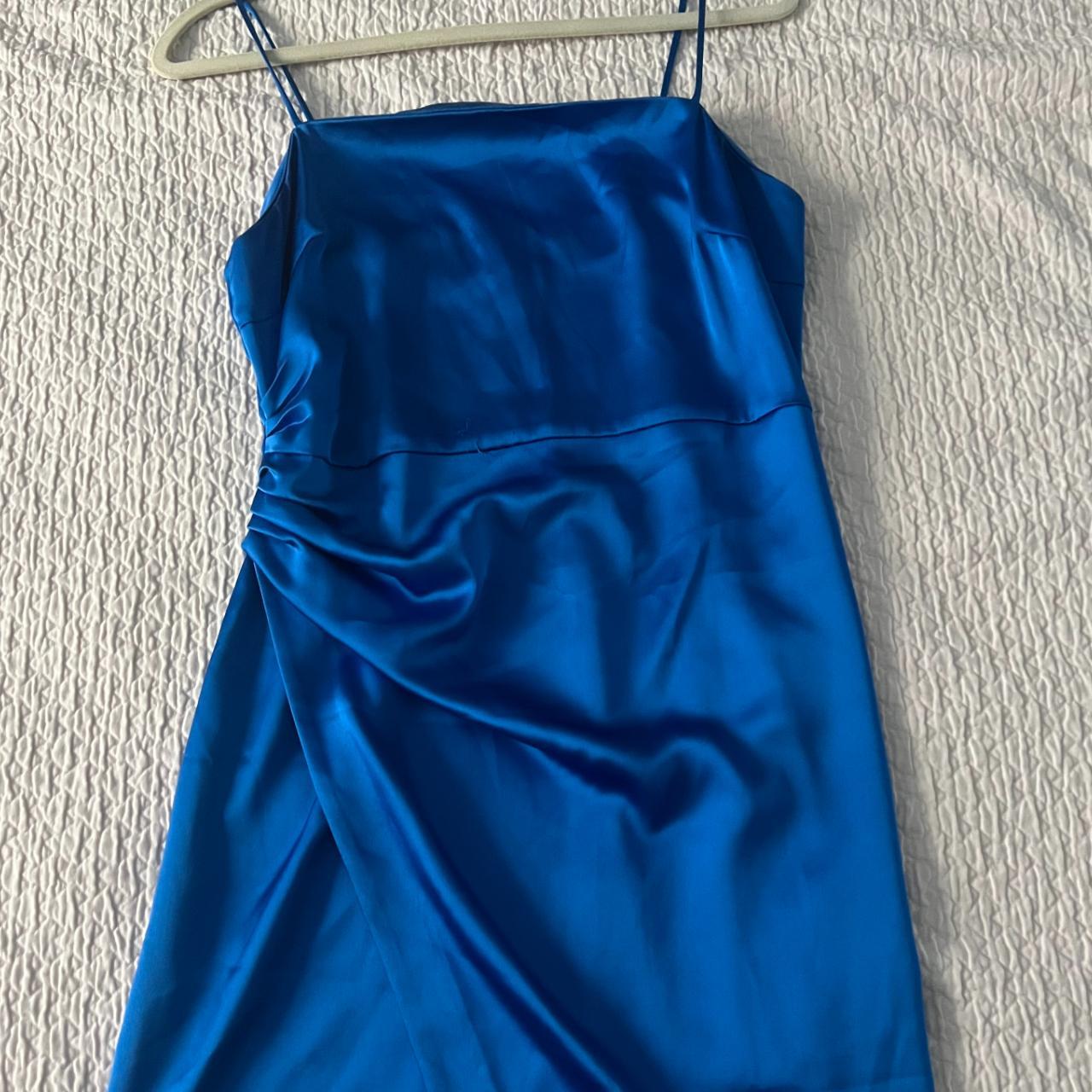 Blue satin Zara dress - Depop