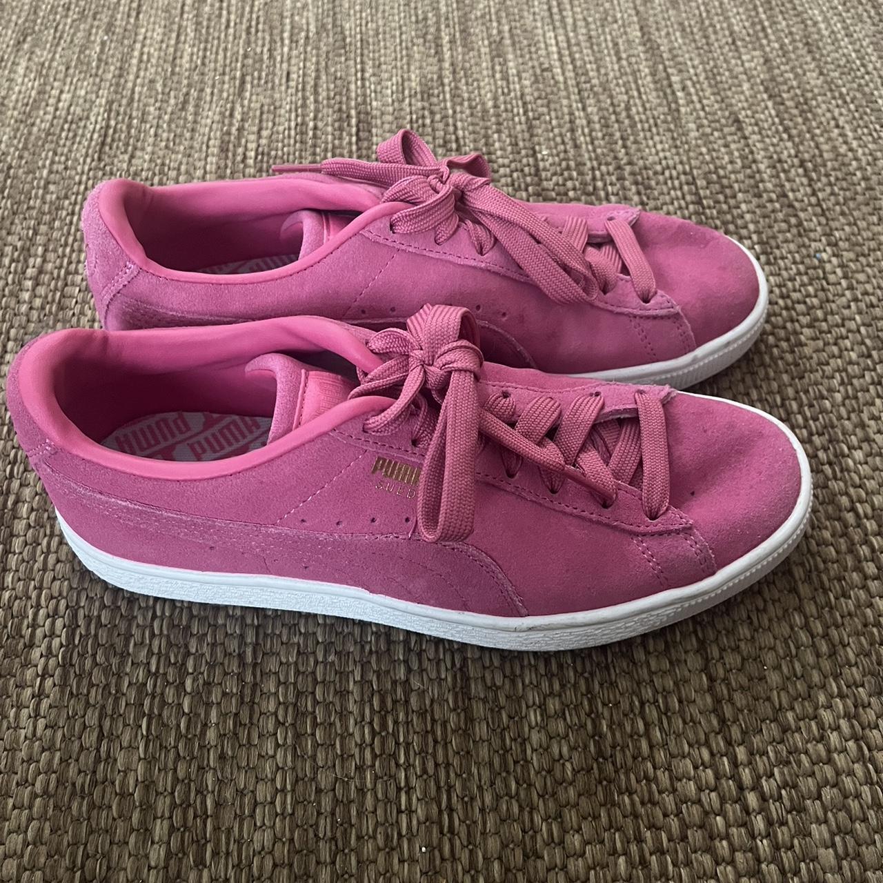 Pink pumas. Worn once. Size 7.5. Small stain on toe