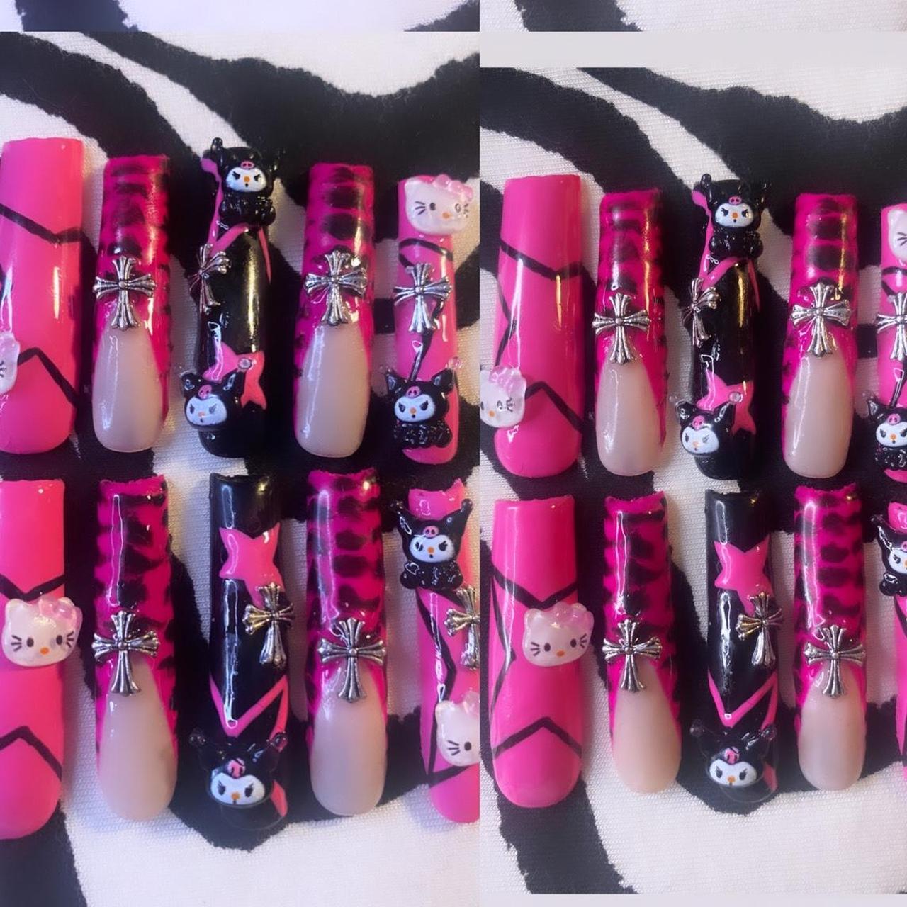 HELLO KITTY X KUROMI NAILZ HAND MADE GEL NAILS🥰... - Depop