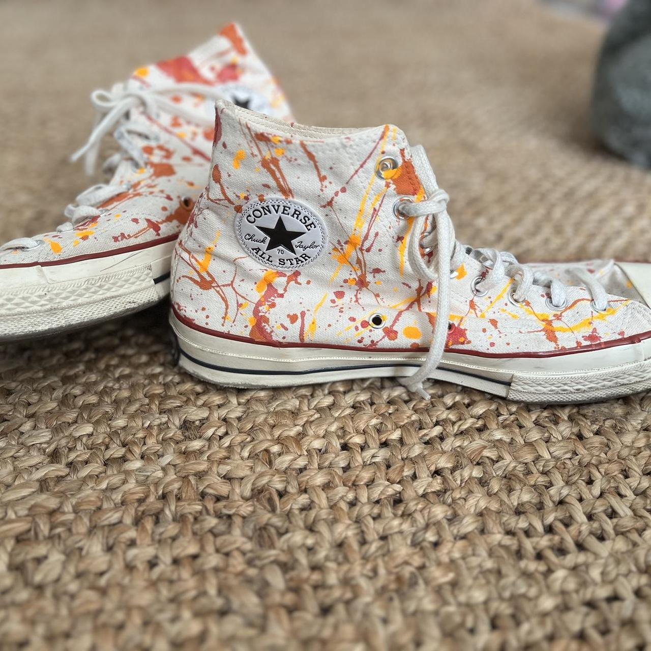 Hand painted Converse Red and orange splatter. Depop