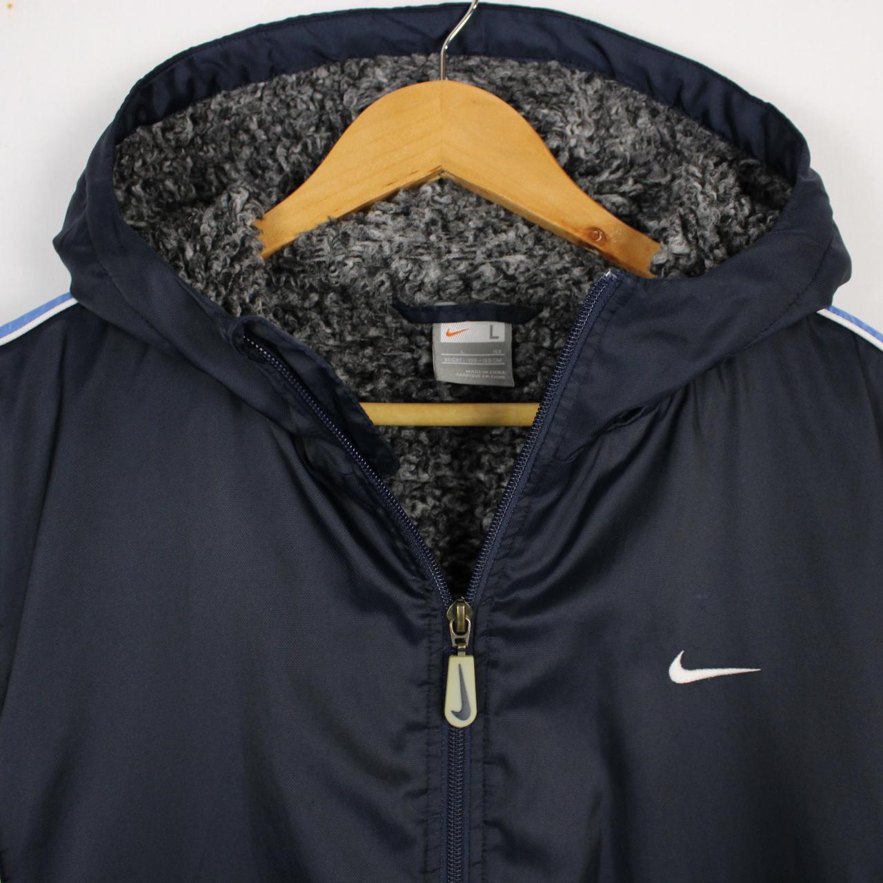 Vintage Nike Fleece Lined Jacket Navy and baby blue... - Depop