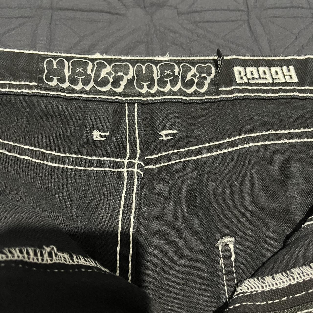 32 Black/White Stitching Half Half Baggy Jeans Depop