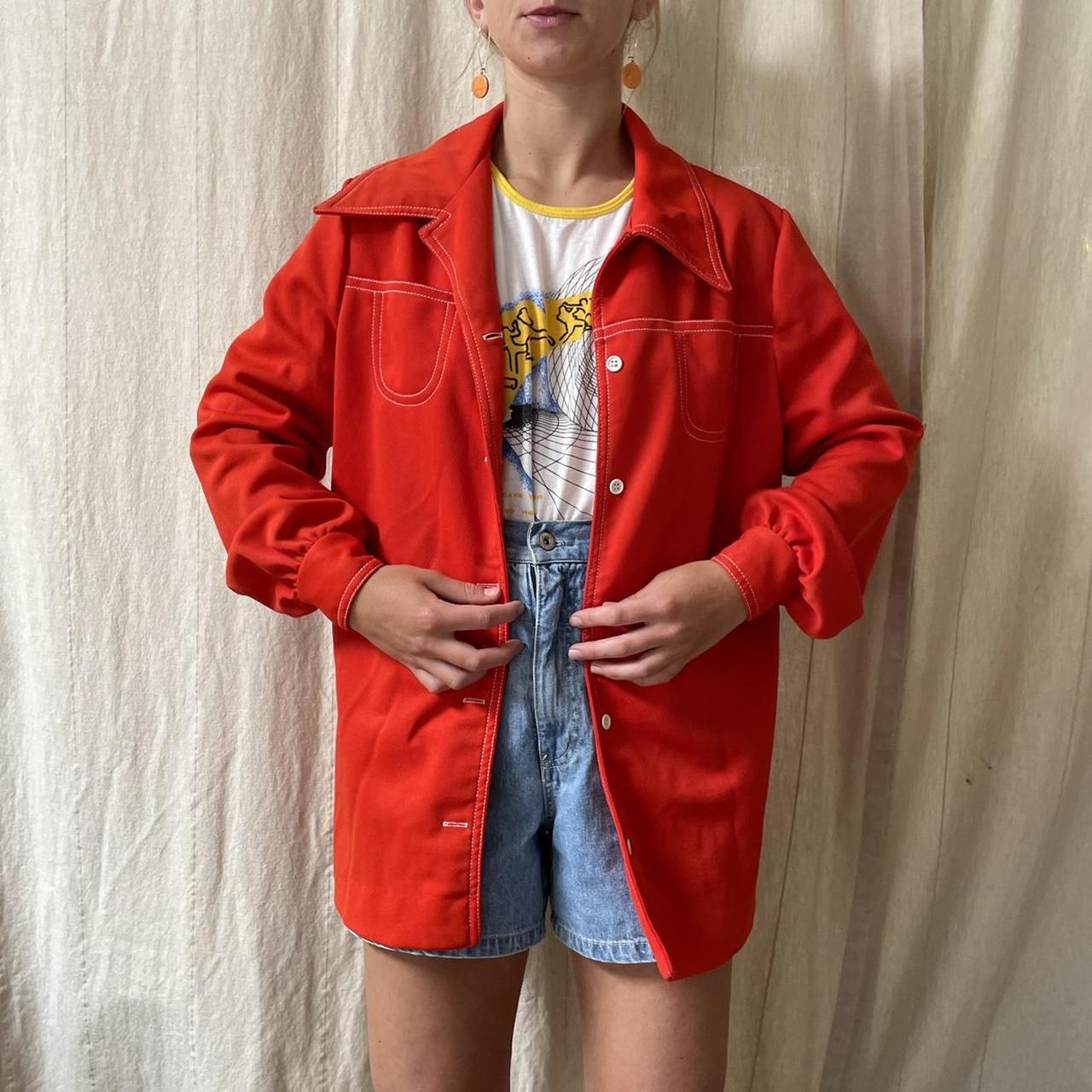 Red and White Stitching Button Up Denim Jacket