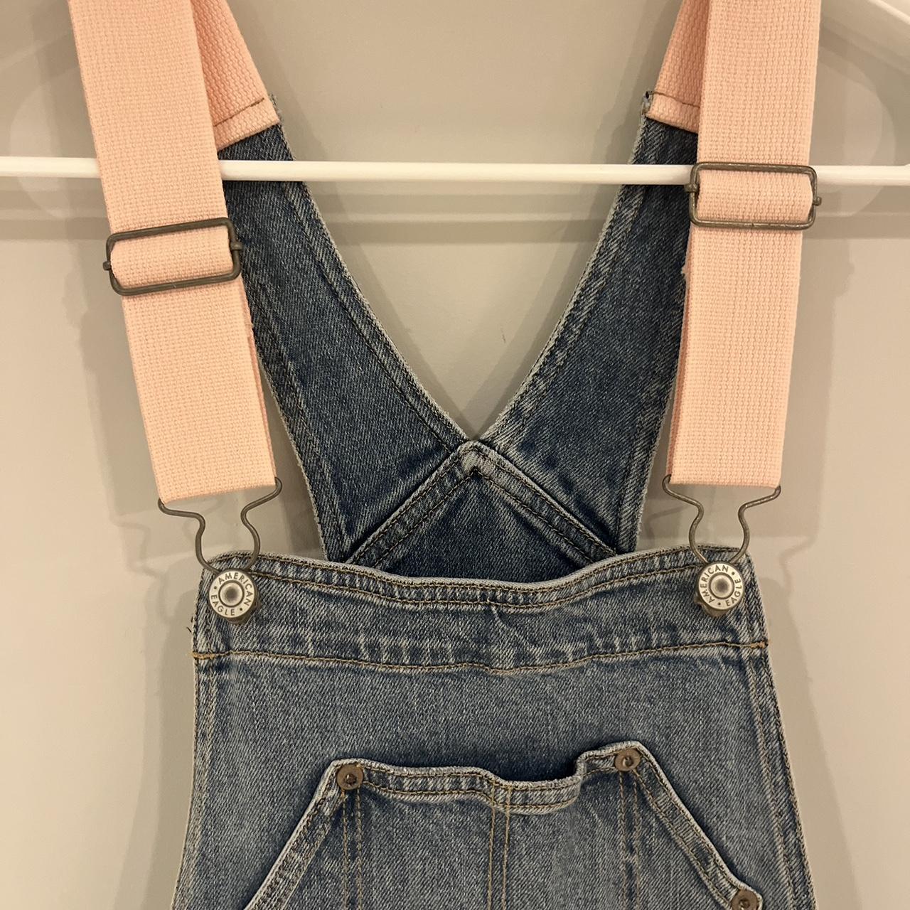 Newest AE Stretch Boyfriend Denim Overalls with Pink Straps