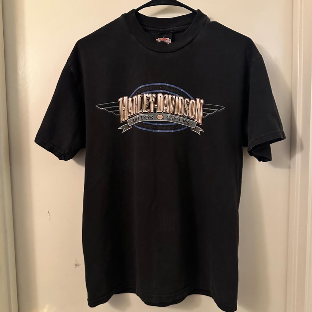 harley davidson short sleeve shirt with print on... - Depop