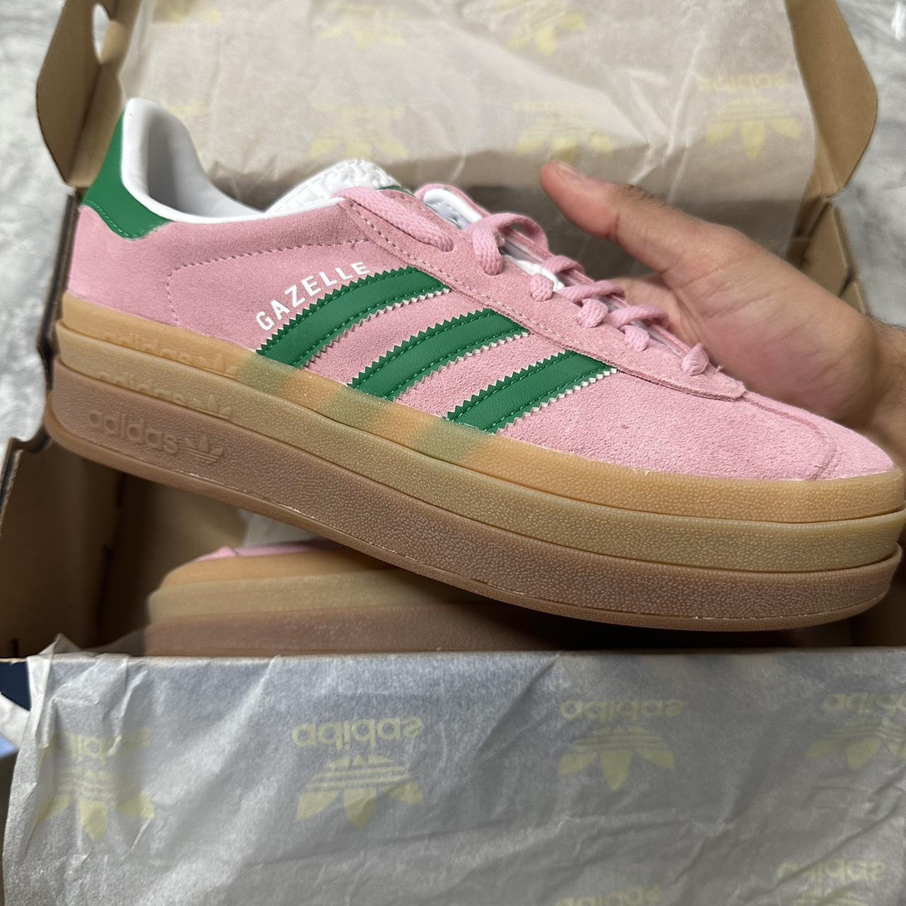 ADIDAS GAZELLE BOLD TRUE PINK GREEN WOMENS 100%... - Depop