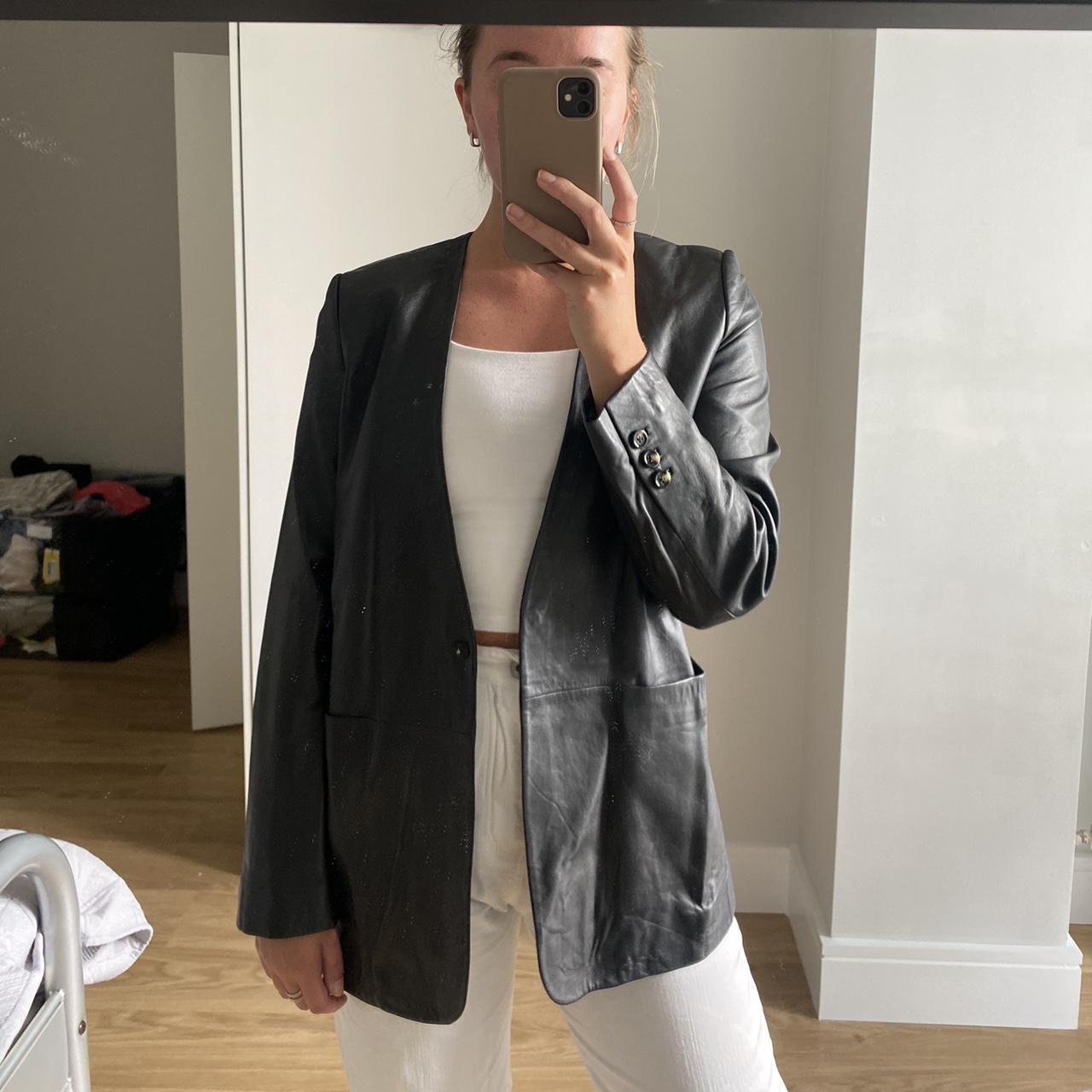 Mango real leather collarless jacket blazer Depop