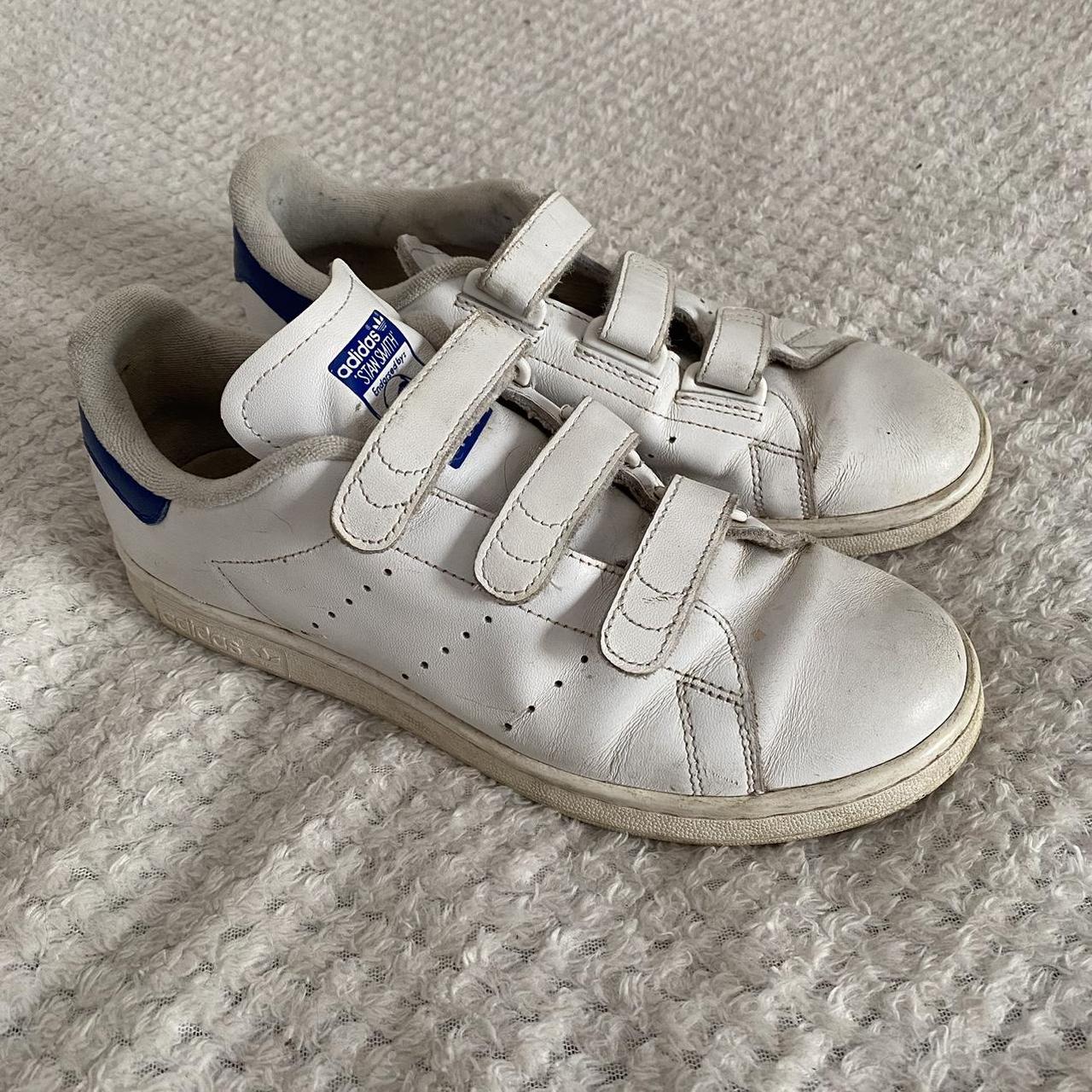 Adidas Velcro Stan Smiths Velcro dark blue feature. Depop