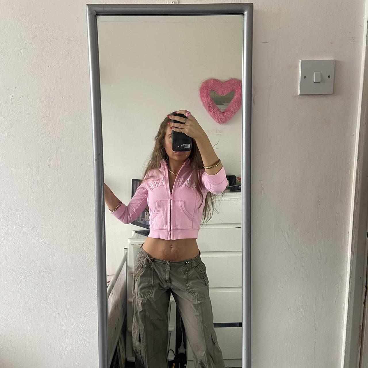Y2K pink zip up Crop NEXT pink ‘WHATEVER’ zip up... - Depop