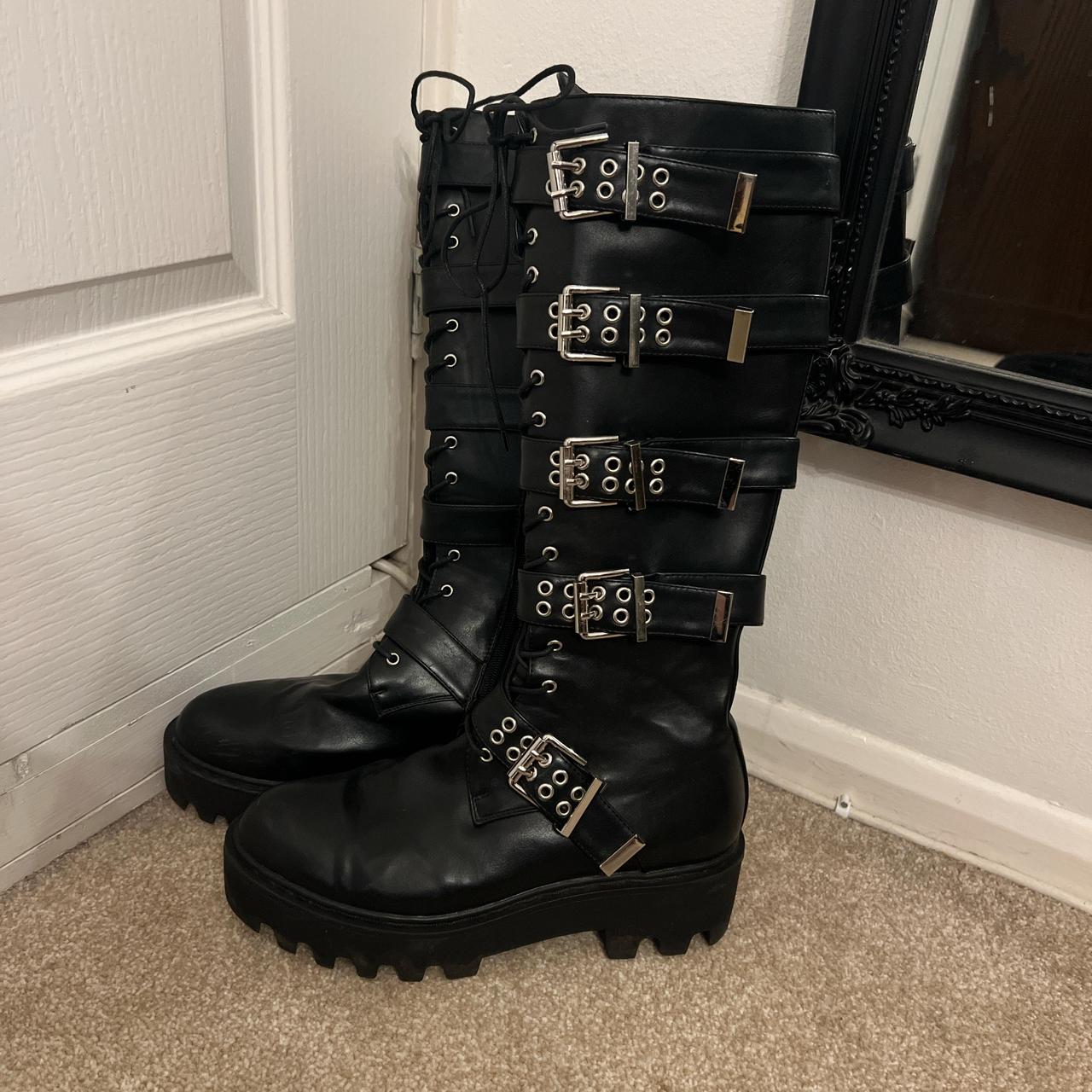 LAMODA high calf laceup boots, silver buckles. Only... Depop