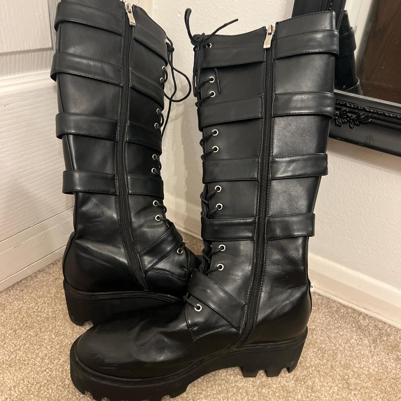 LAMODA high calf laceup boots, silver buckles. Only... Depop