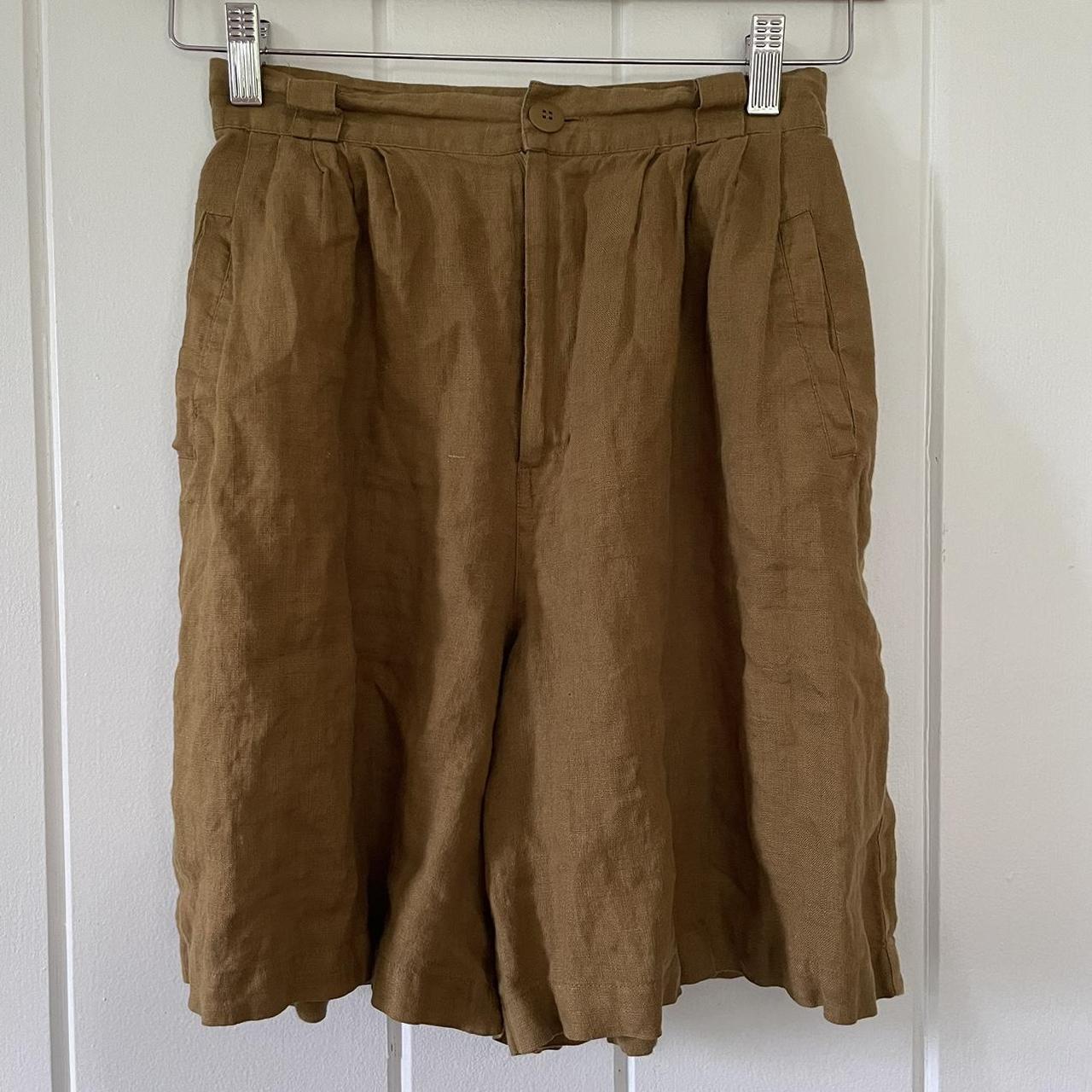 Vintage Safari Green Olive Brown Linen Pleated