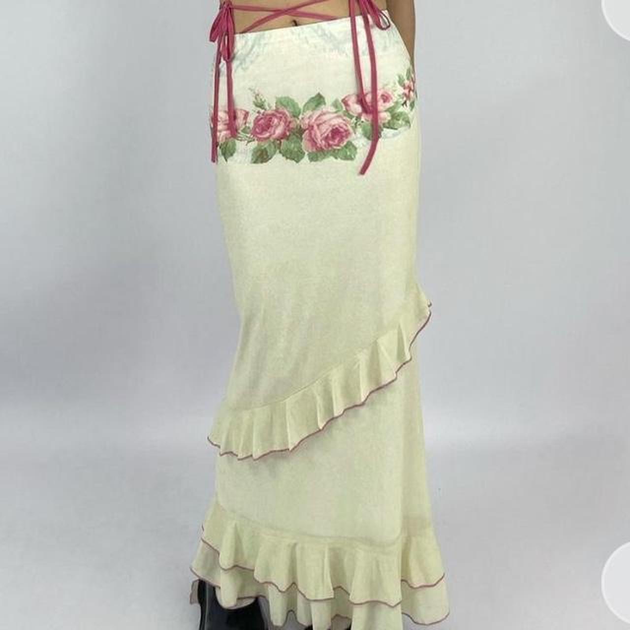 WDIRARA Women's Plus Size Floral Bodycon Skirt - Elastic Waist With Mesh & Lettuce Trim, Long Length