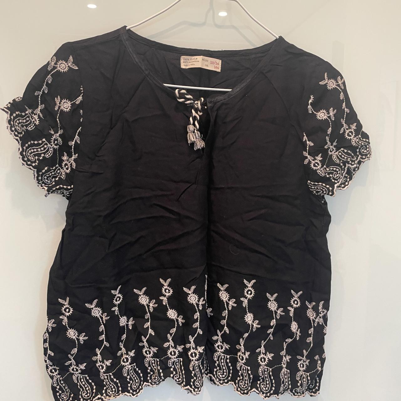 Zara Small size XS Black top #chiffon #print... - Depop