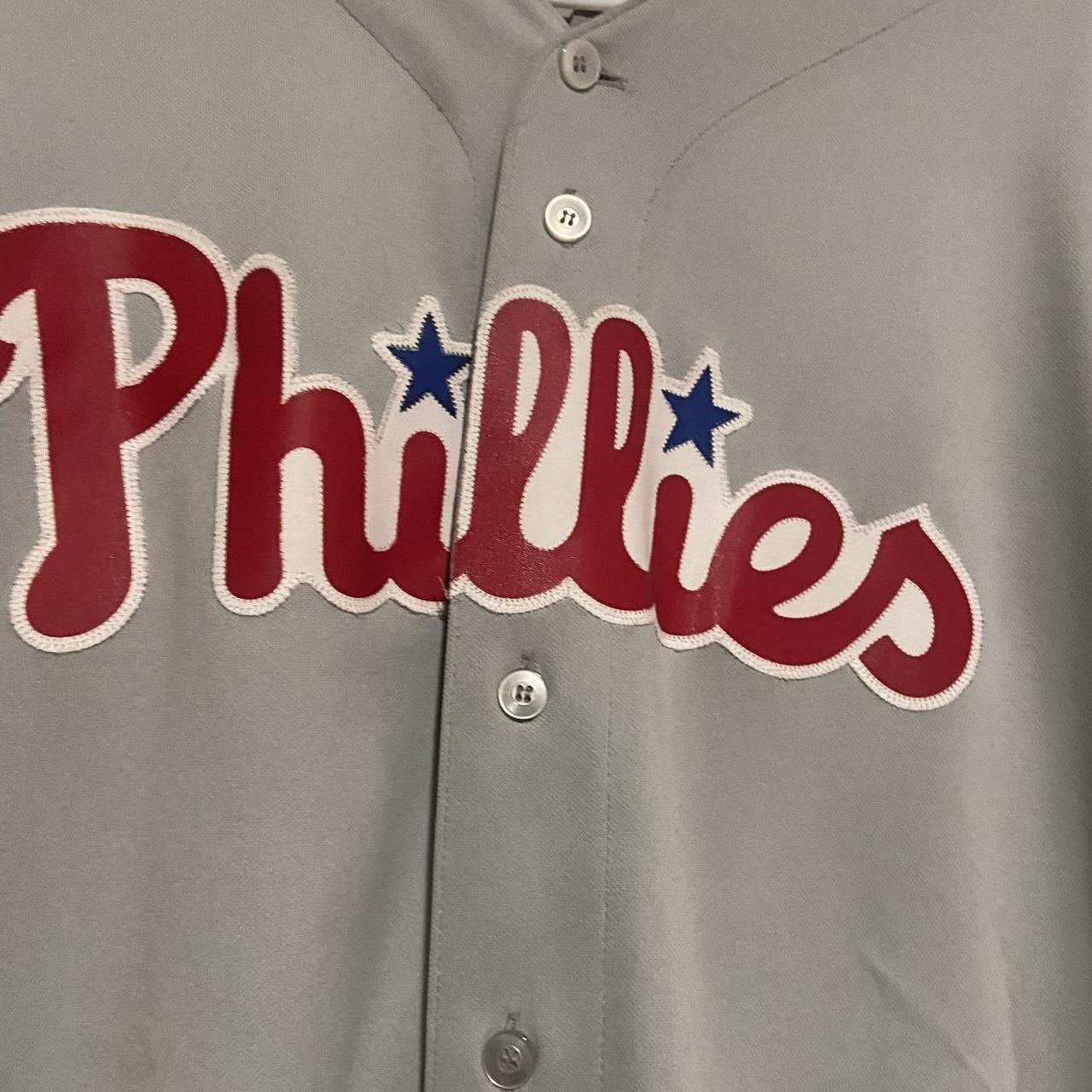 Y2K Philadelphia Phillies Size XL red jersey button - Depop