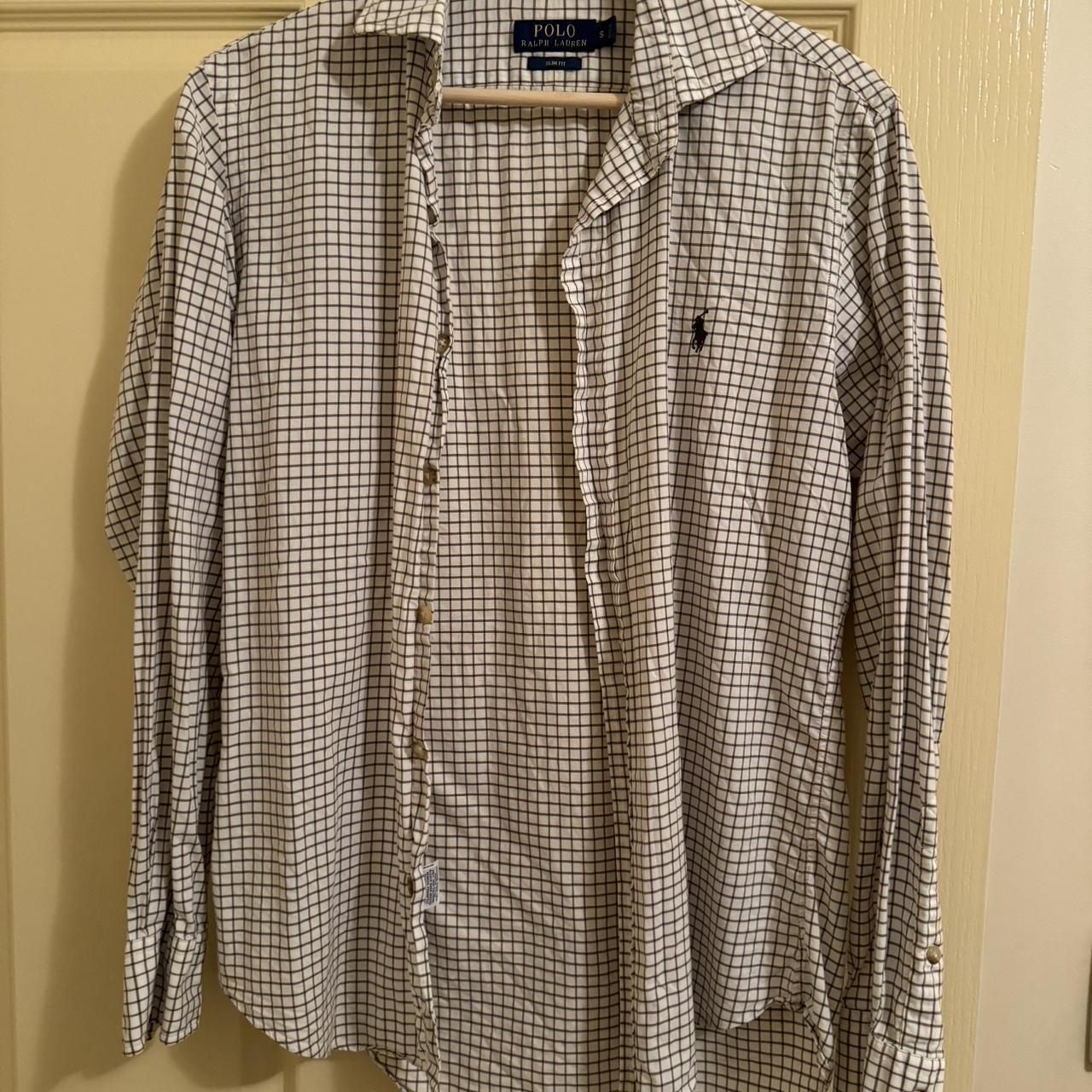 Cream and brown Ralph Lauren shirt. Small. - Depop