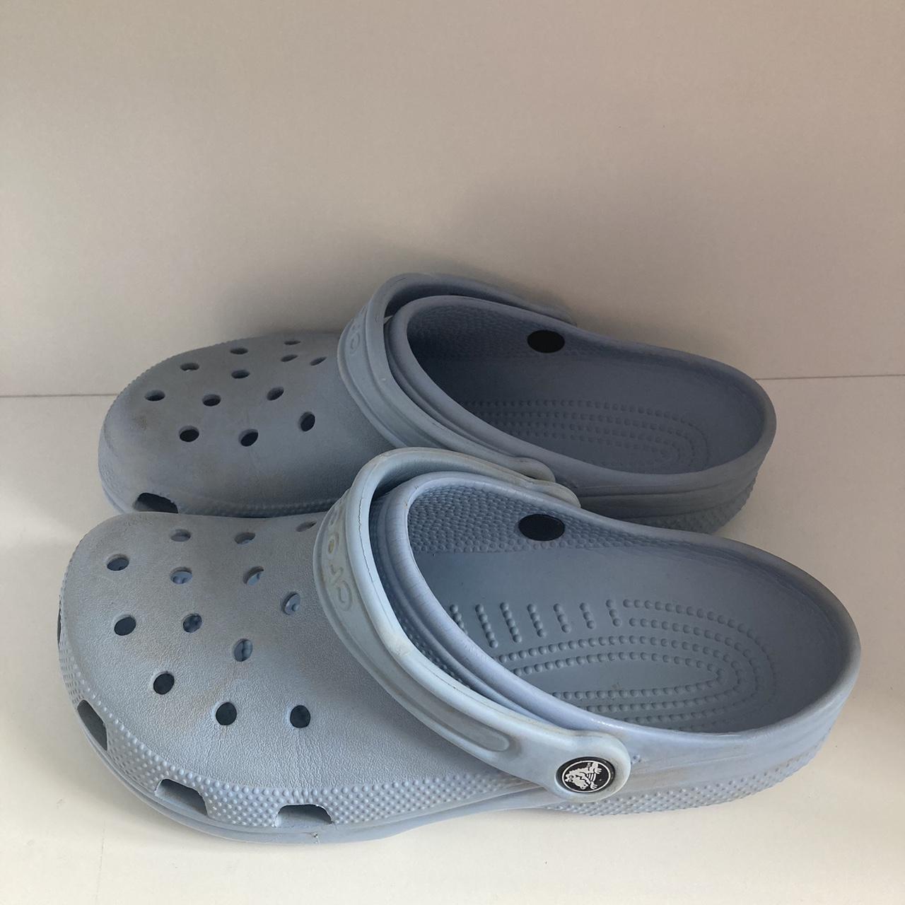 lined crocs light blue
