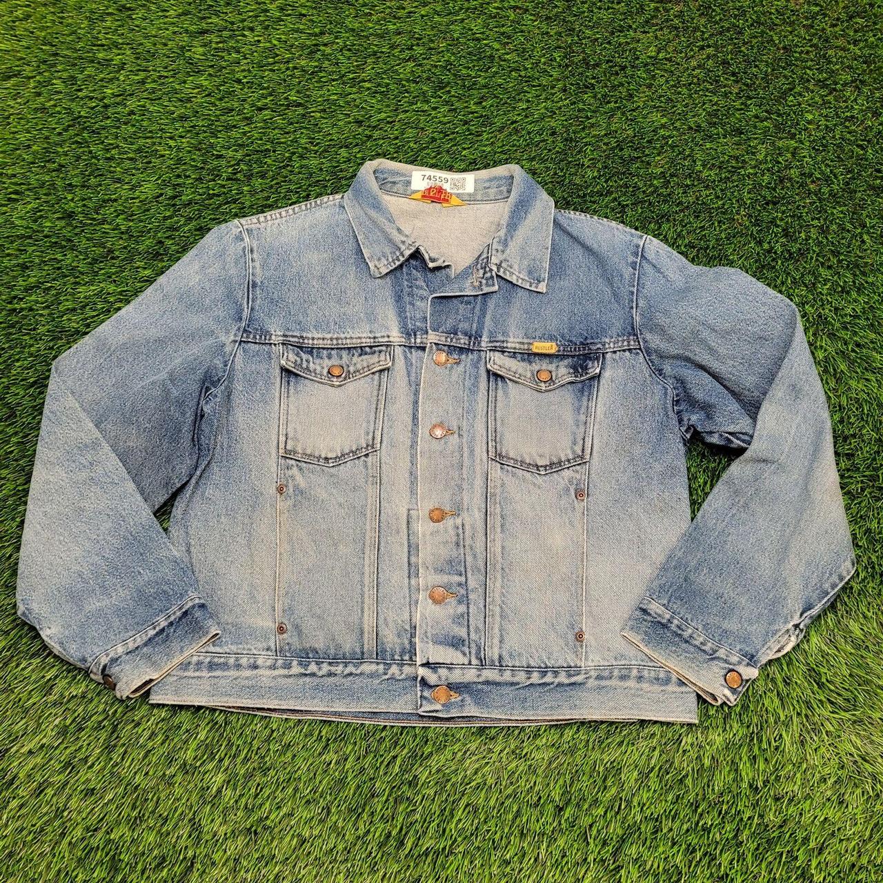 Vintage 80s Womens XL Mens L Blue Denim shops Jean Jacket Red Button Trucker Pockets