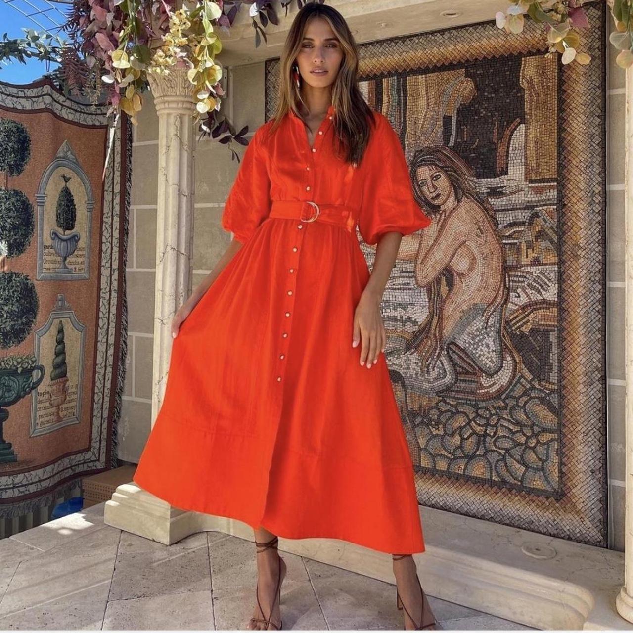 Sheike Piper Dress in Tangerine Size 12 55% Linen... - Depop