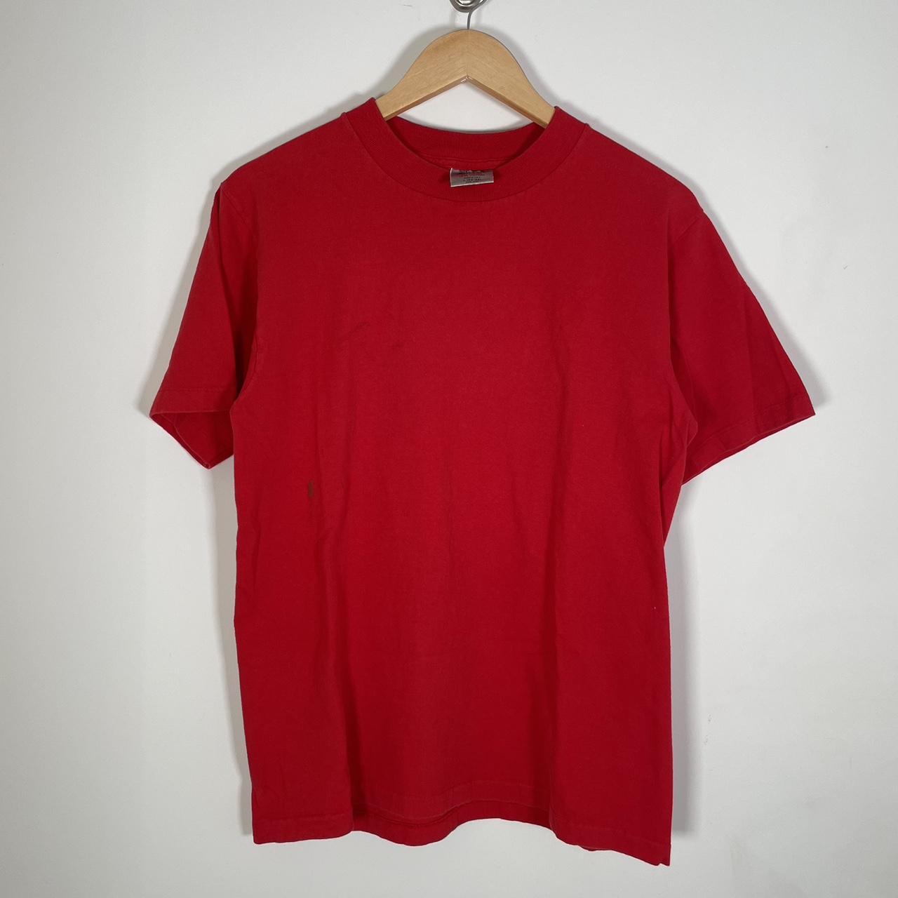 Vintage 90's Oneita Power-T Blank Single Stitch Red... - Depop