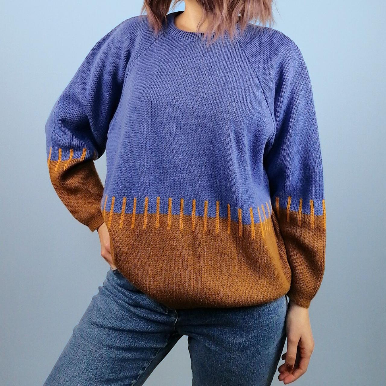 Women's Blue and Brown Jumper Depop