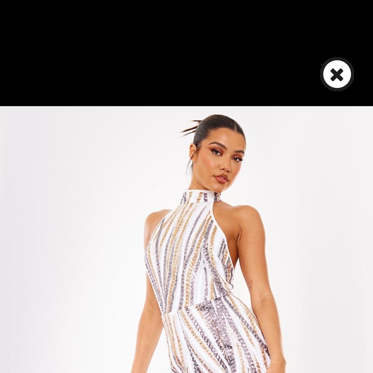 White silver and gold sequin jumpsuit