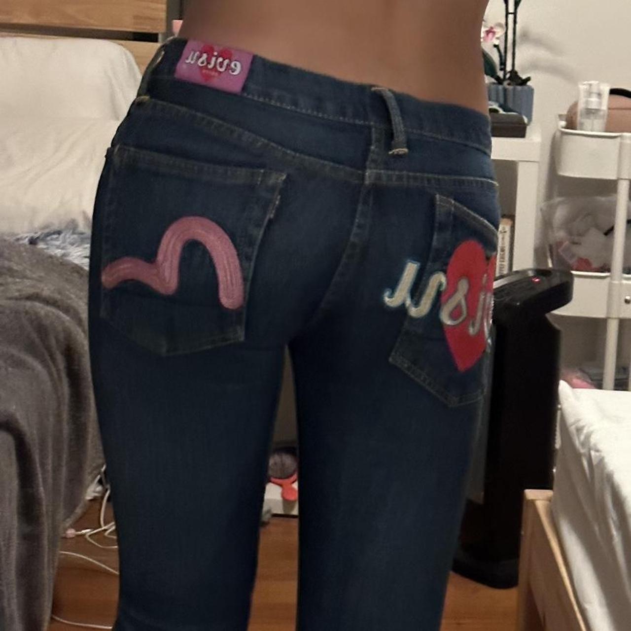 rare vintage evisu donna low-waisted pink heart | Depop